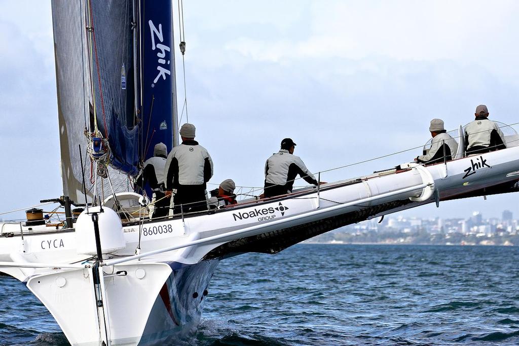 Team Australia (Sean Langman) arrives in Auckland after setting a new Trans-Tasman crossing record of 2days and 17 hours. The ORMA60 trimaran sailed from Sydney to Auckland. Team Australia will line up for the 2013 Coastal Classic  © Richard Gladwell www.photosport.co.nz